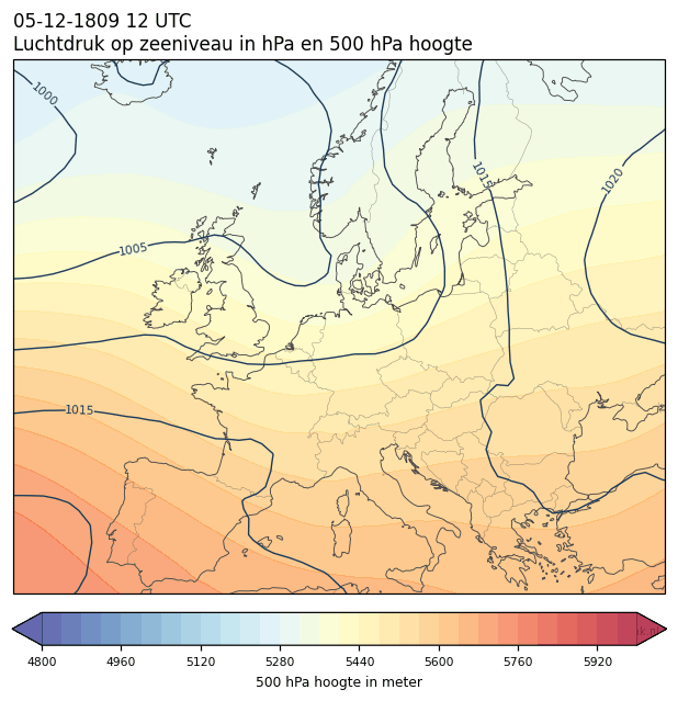 Weerkaart van 5 december 1809 om 12 UTC