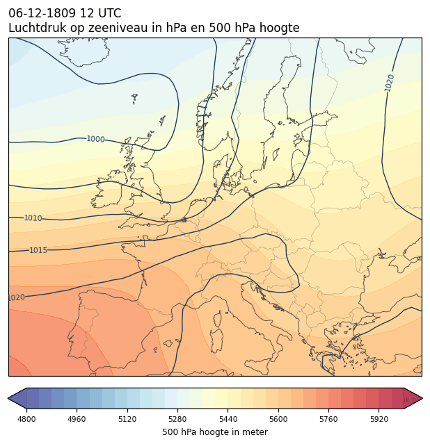 Weerkaart van 6 december 1809 om 12 UTC