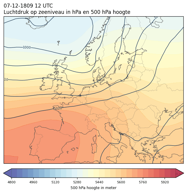 Weerkaart van 7 december 1809 om 12 UTC