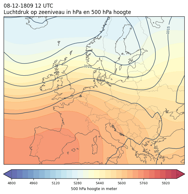 Weerkaart van 8 december 1809 om 12 UTC