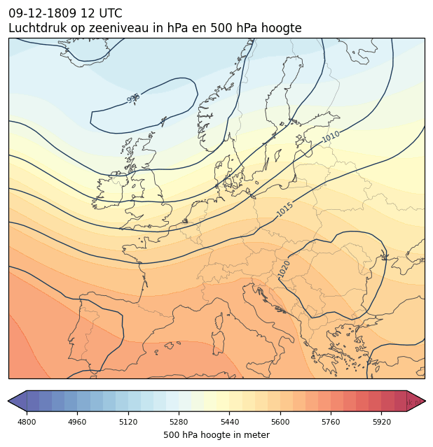 Weerkaart van 9 december 1809 om 12 UTC