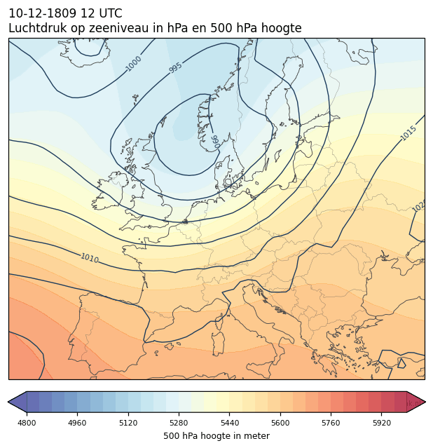 Weerkaart van 10 december 1809 om 12 UTC