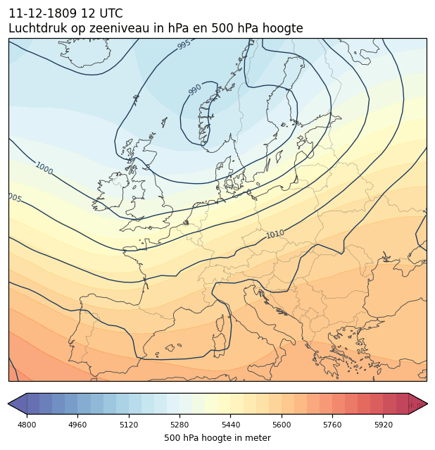 Weerkaart van 11 december 1809 om 12 UTC