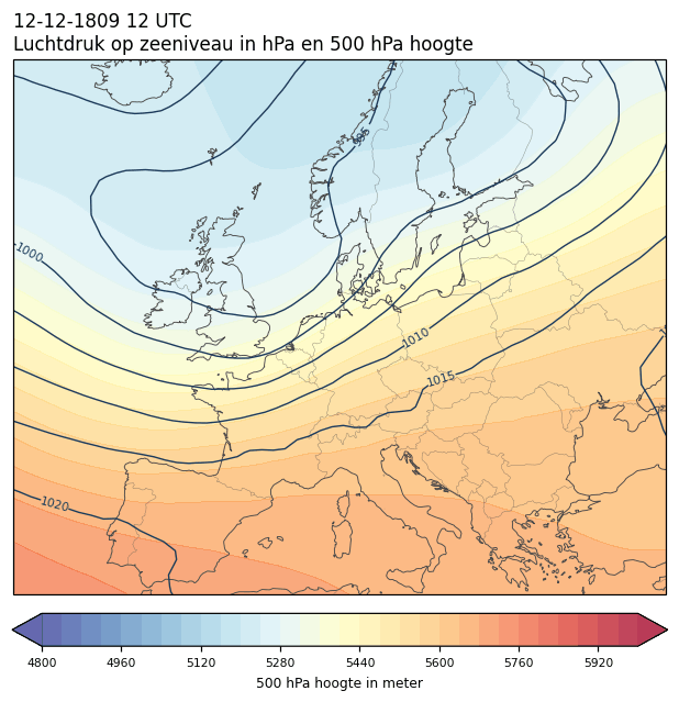 Weerkaart van 12 december 1809 om 12 UTC