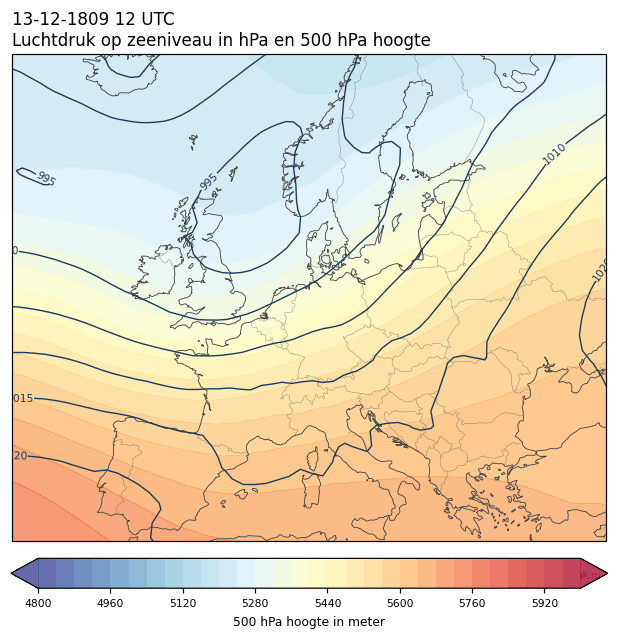 Weerkaart van 13 december 1809 om 12 UTC