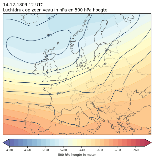 Weerkaart van 14 december 1809 om 12 UTC