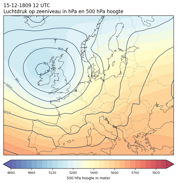 Weerkaart van 15 december 1809 om 12 UTC