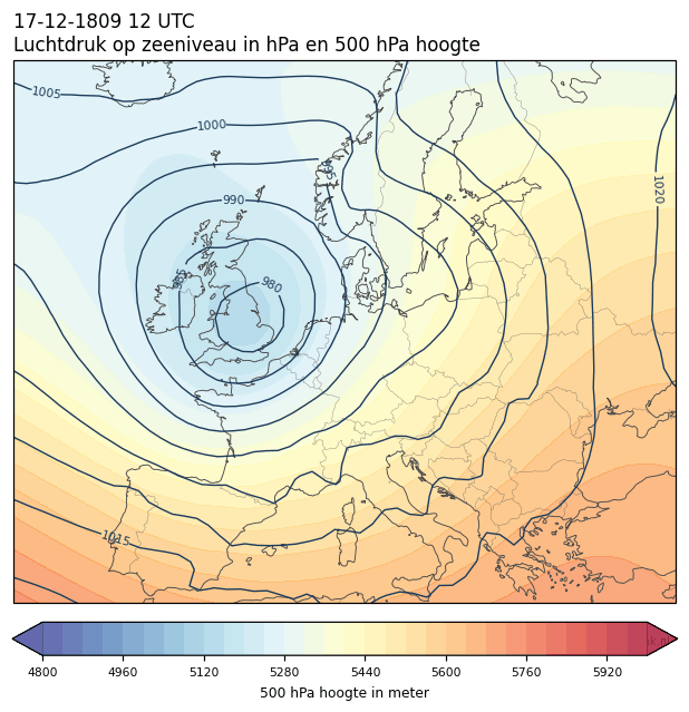 Weerkaart van 17 december 1809 om 12 UTC