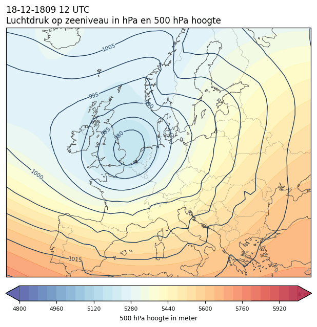 Weerkaart van 18 december 1809 om 12 UTC