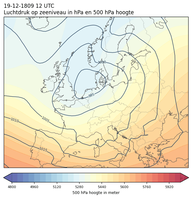 Weerkaart van 19 december 1809 om 12 UTC