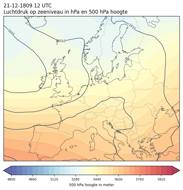 Weerkaart van 21 december 1809 om 12 UTC