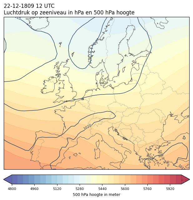 Weerkaart van 22 december 1809 om 12 UTC
