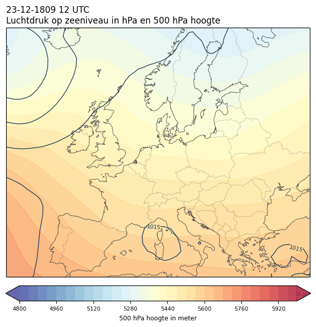 Weerkaart van 23 december 1809 om 12 UTC