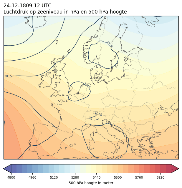 Weerkaart van 24 december 1809 om 12 UTC