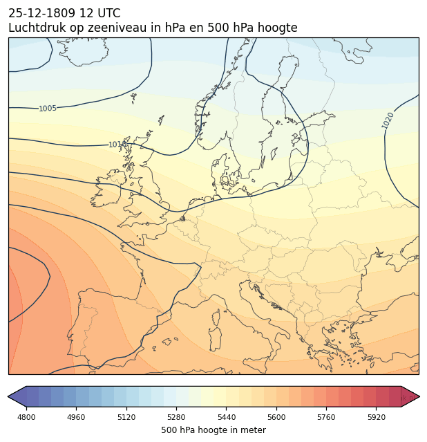 Weerkaart van 25 december 1809 om 12 UTC
