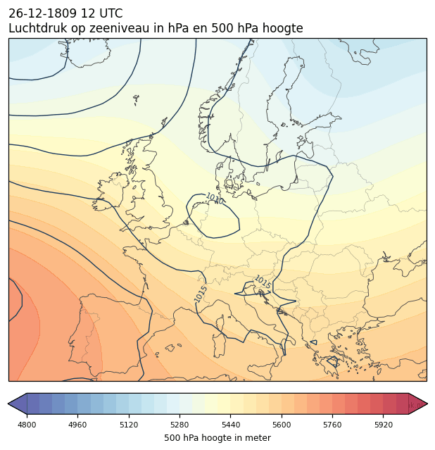 Weerkaart van 26 december 1809 om 12 UTC