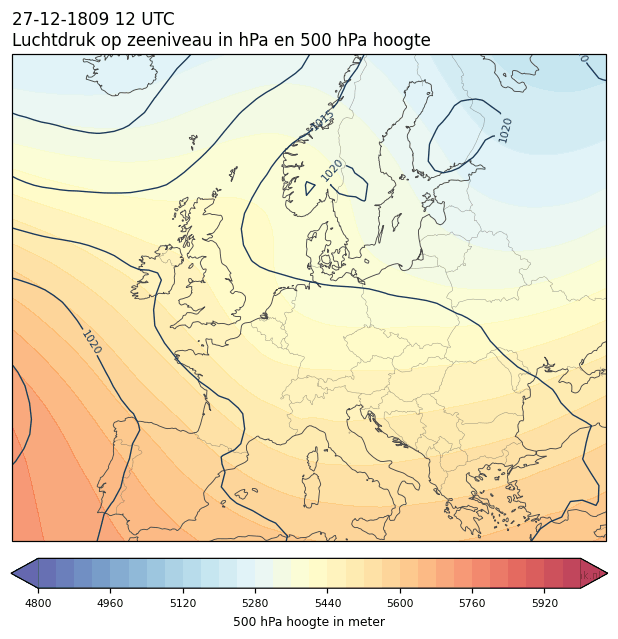 Weerkaart van 27 december 1809 om 12 UTC