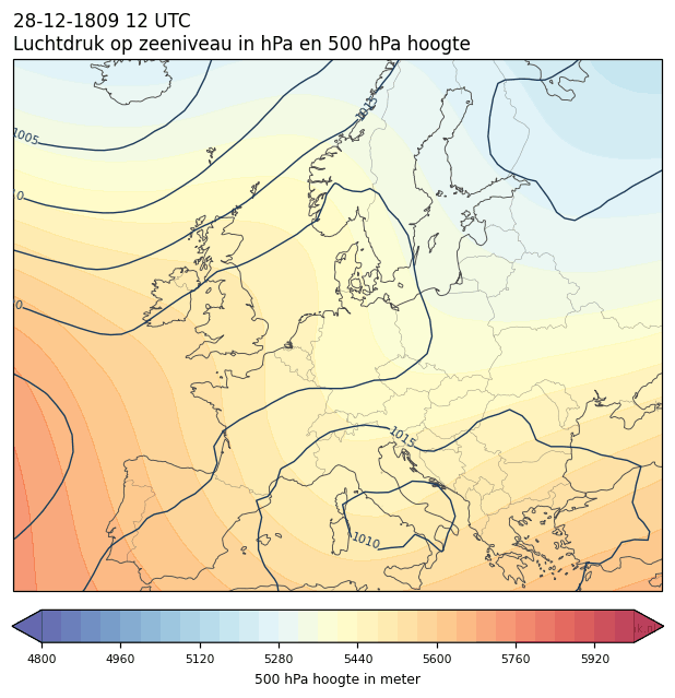 Weerkaart van 28 december 1809 om 12 UTC