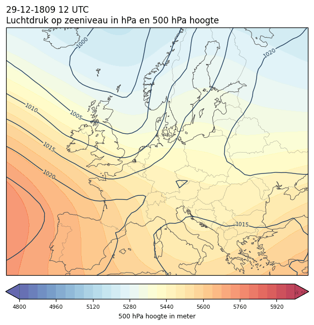 Weerkaart van 29 december 1809 om 12 UTC