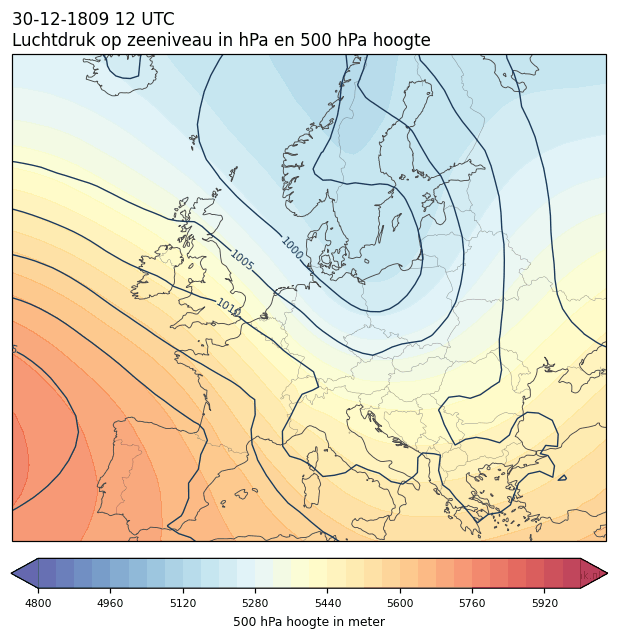 Weerkaart van 30 december 1809 om 12 UTC