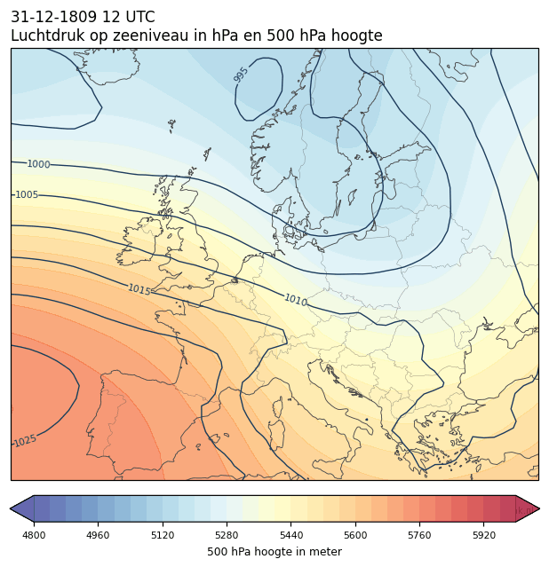 Weerkaart van 31 december 1809 om 12 UTC