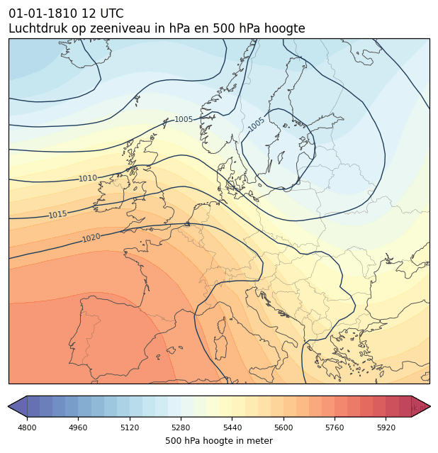 Weerkaart van 1 januari 1810 om 12 UTC