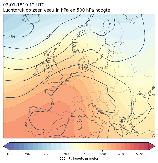 Weerkaart van 2 januari 1810 om 12 UTC