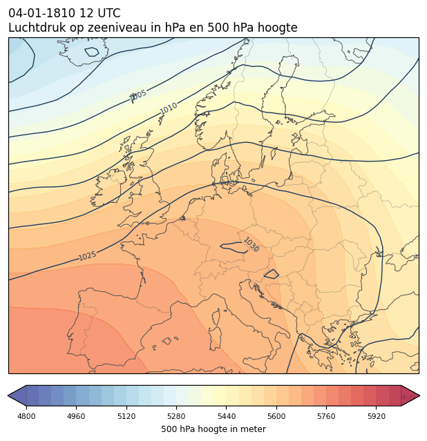 Weerkaart van 4 januari 1810 om 12 UTC