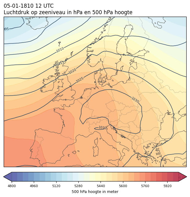 Weerkaart van 5 januari 1810 om 12 UTC