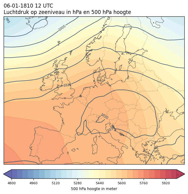 Weerkaart van 6 januari 1810 om 12 UTC