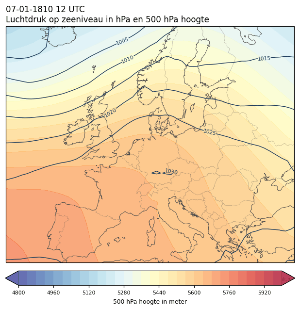 Weerkaart van 7 januari 1810 om 12 UTC