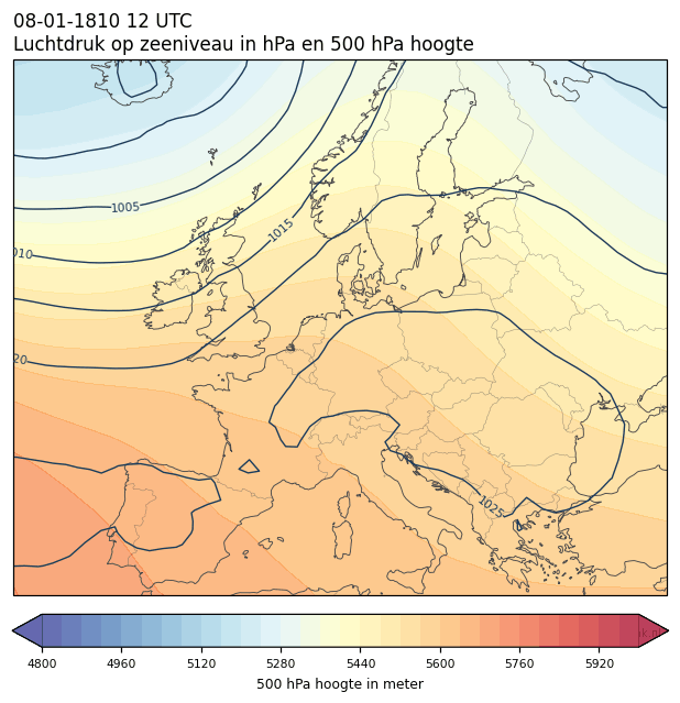 Weerkaart van 8 januari 1810 om 12 UTC
