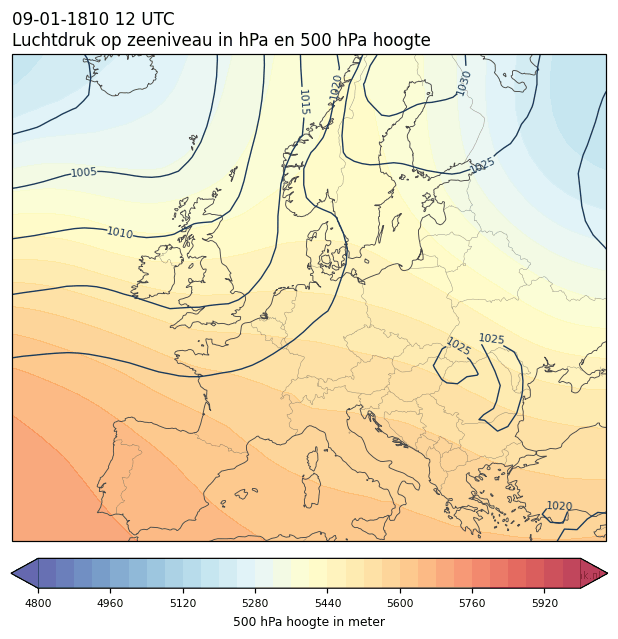 Weerkaart van 9 januari 1810 om 12 UTC