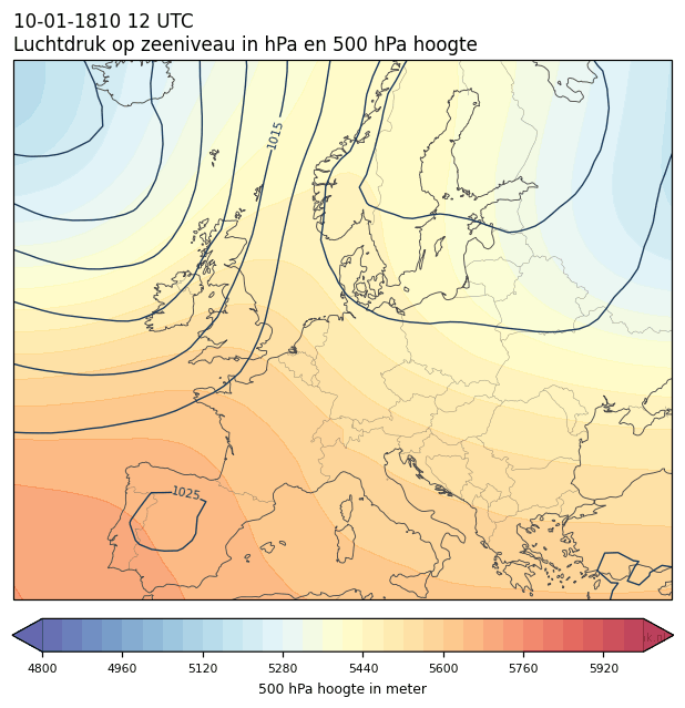 Weerkaart van 10 januari 1810 om 12 UTC