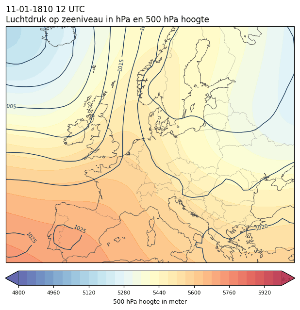 Weerkaart van 11 januari 1810 om 12 UTC