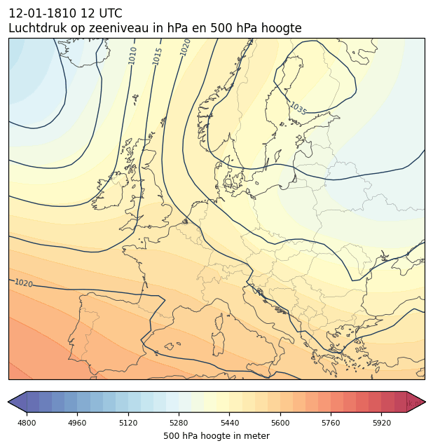 Weerkaart van 12 januari 1810 om 12 UTC
