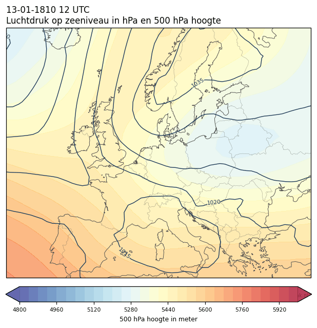 Weerkaart van 13 januari 1810 om 12 UTC