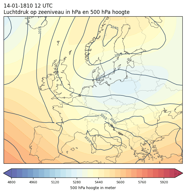 Weerkaart van 14 januari 1810 om 12 UTC