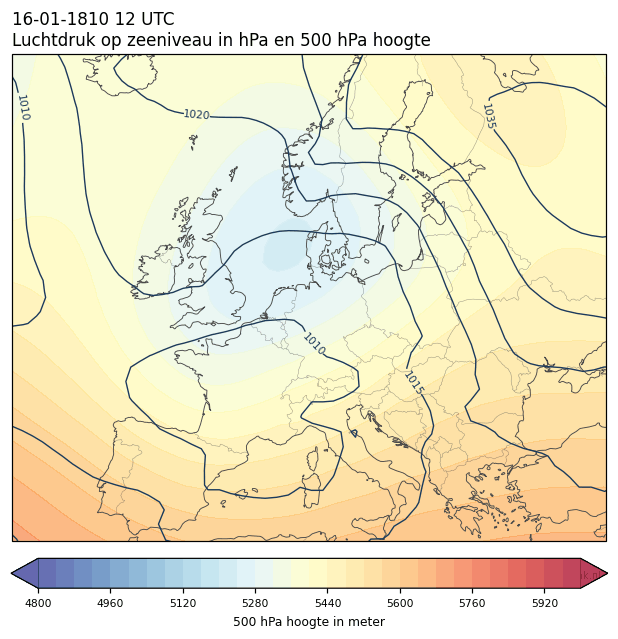 Weerkaart van 16 januari 1810 om 12 UTC