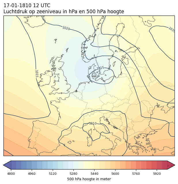 Weerkaart van 17 januari 1810 om 12 UTC