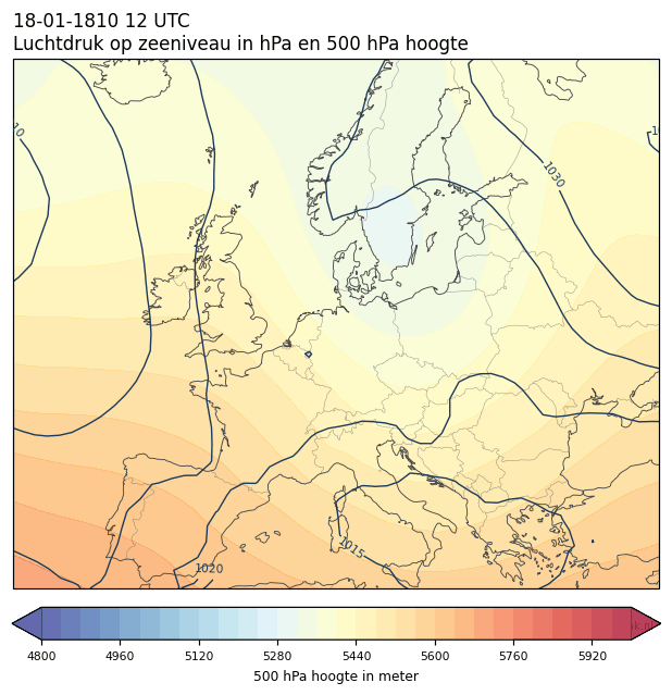 Weerkaart van 18 januari 1810 om 12 UTC