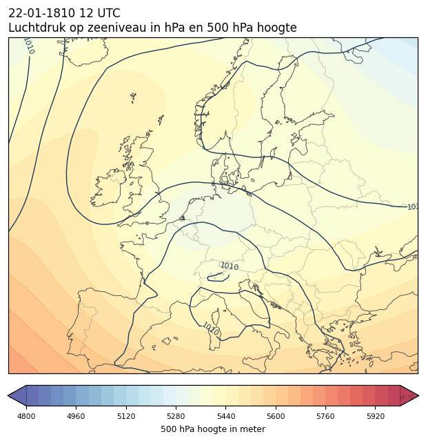 Weerkaart van 22 januari 1810 om 12 UTC