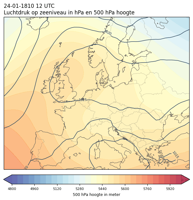 Weerkaart van 24 januari 1810 om 12 UTC
