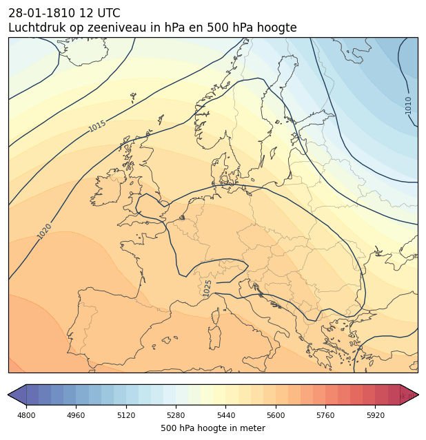 Weerkaart van 28 januari 1810 om 12 UTC