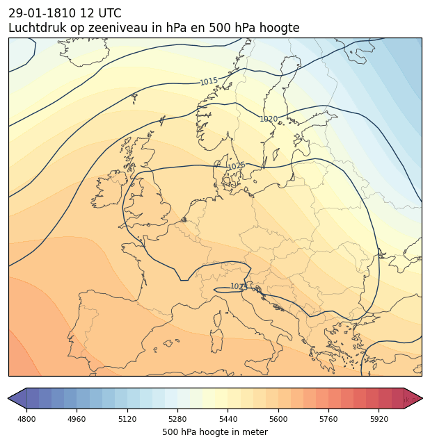 Weerkaart van 29 januari 1810 om 12 UTC