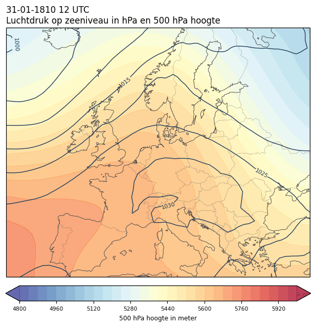 Weerkaart van 31 januari 1810 om 12 UTC