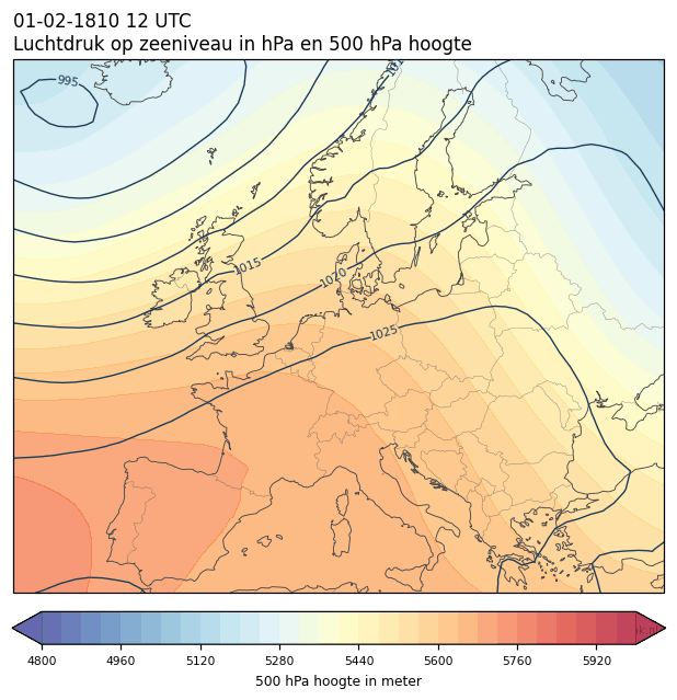 Weerkaart van 1 februari 1810 om 12 UTC