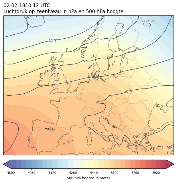 Weerkaart van 2 februari 1810 om 12 UTC