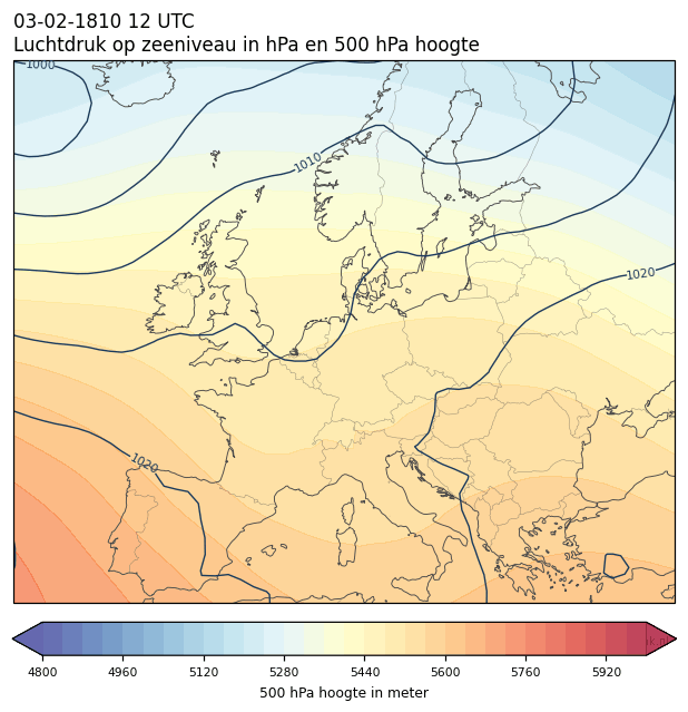 Weerkaart van 3 februari 1810 om 12 UTC