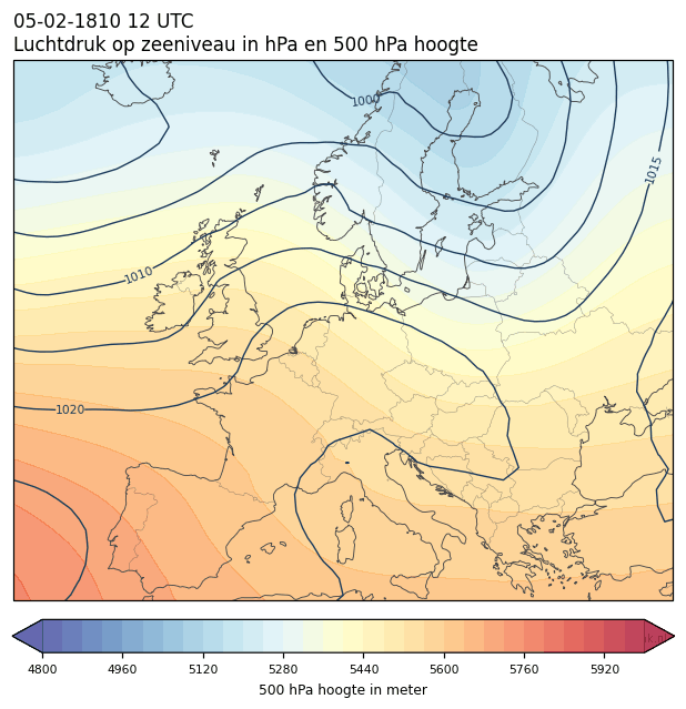 Weerkaart van 5 februari 1810 om 12 UTC